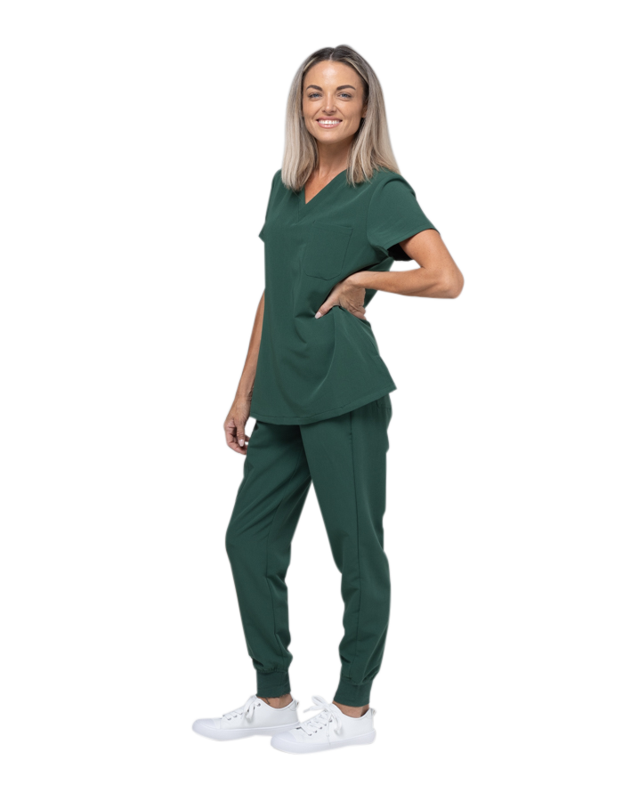 Hunter Green Lainey Scrubs - Scrub Top & Jogger Pants