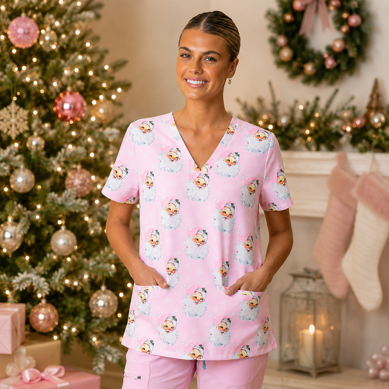 Santa Baby Scrub Top Pink
