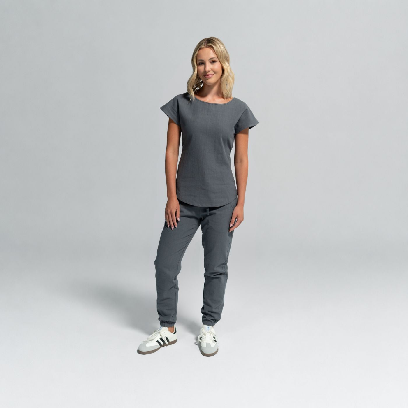 Linen Jogger Pants in Charcoal Grey, detail view | Spring Spa Wear