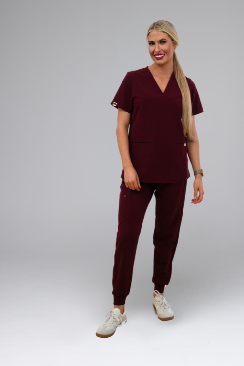 Burgandy SpringActive™ Scrubs - Scrub Top & Jogger Pants