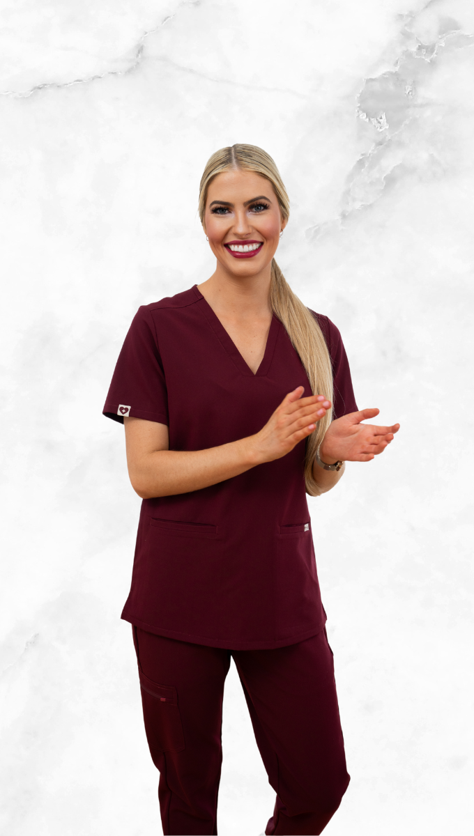 Spring Active scrub set- top and pants Burgandy