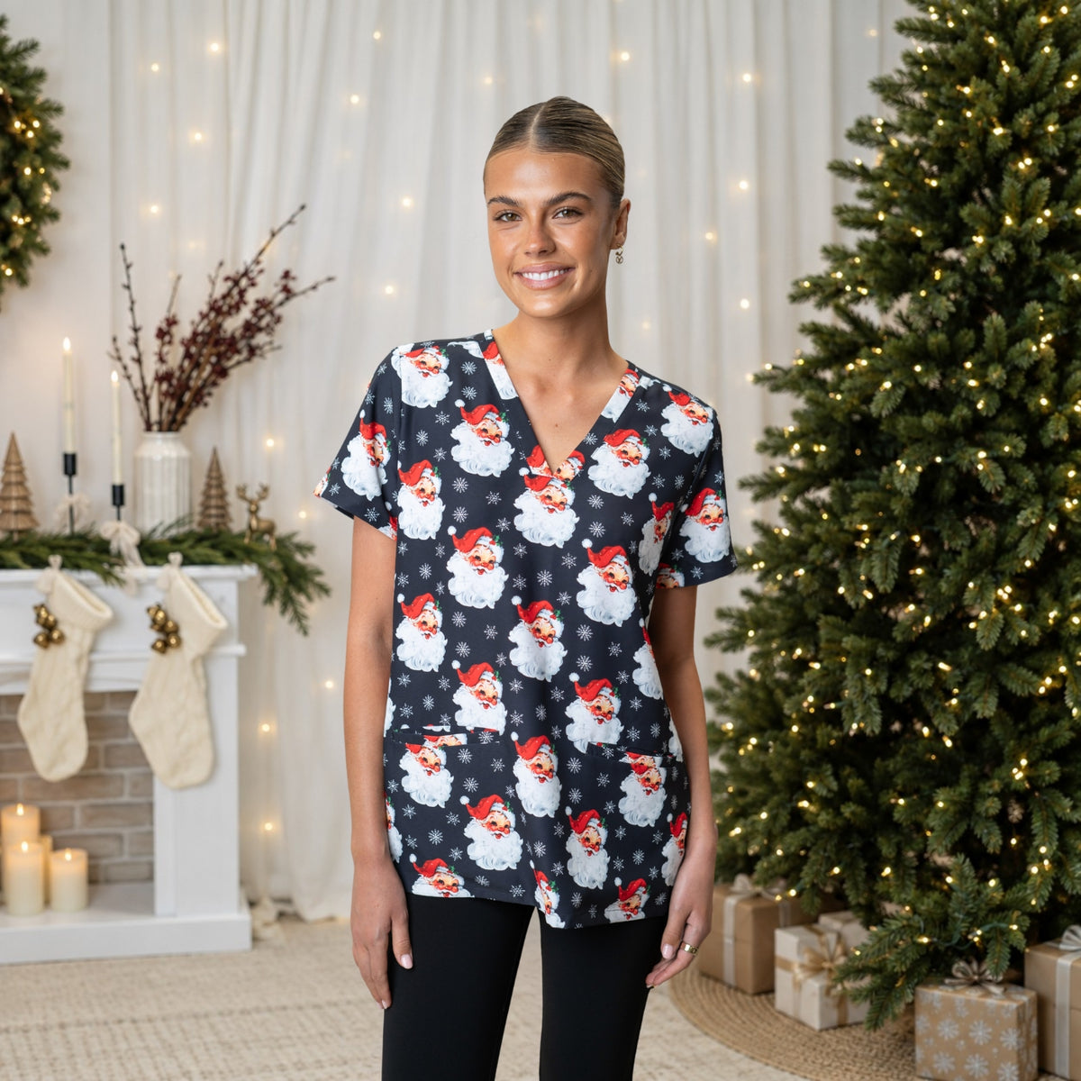 Santa Baby Scrub Top Black