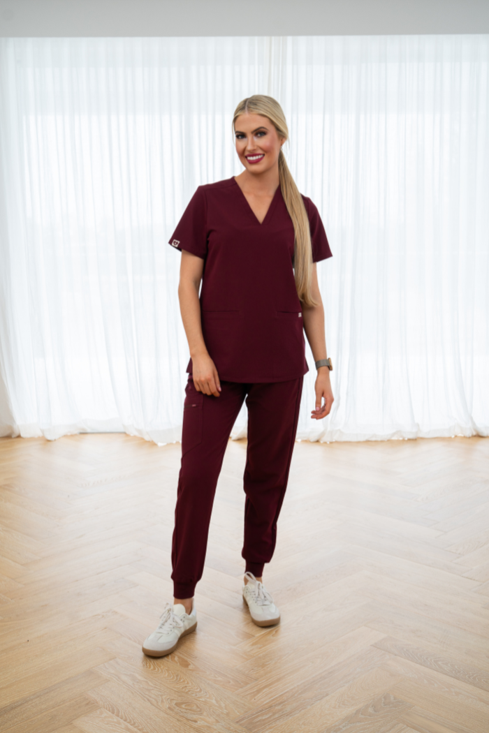 Burgandy SpringActive™ Scrubs - Scrub Top & Jogger Pants