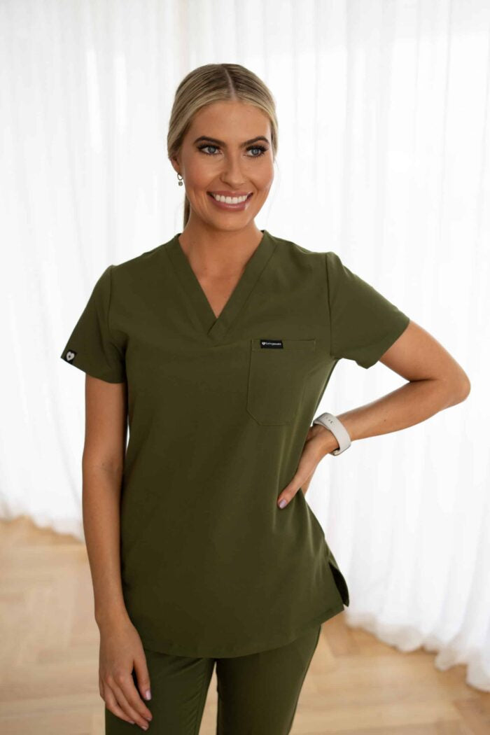 Olive Green Lainey Scrubs - Scrub Top & Jogger Pants