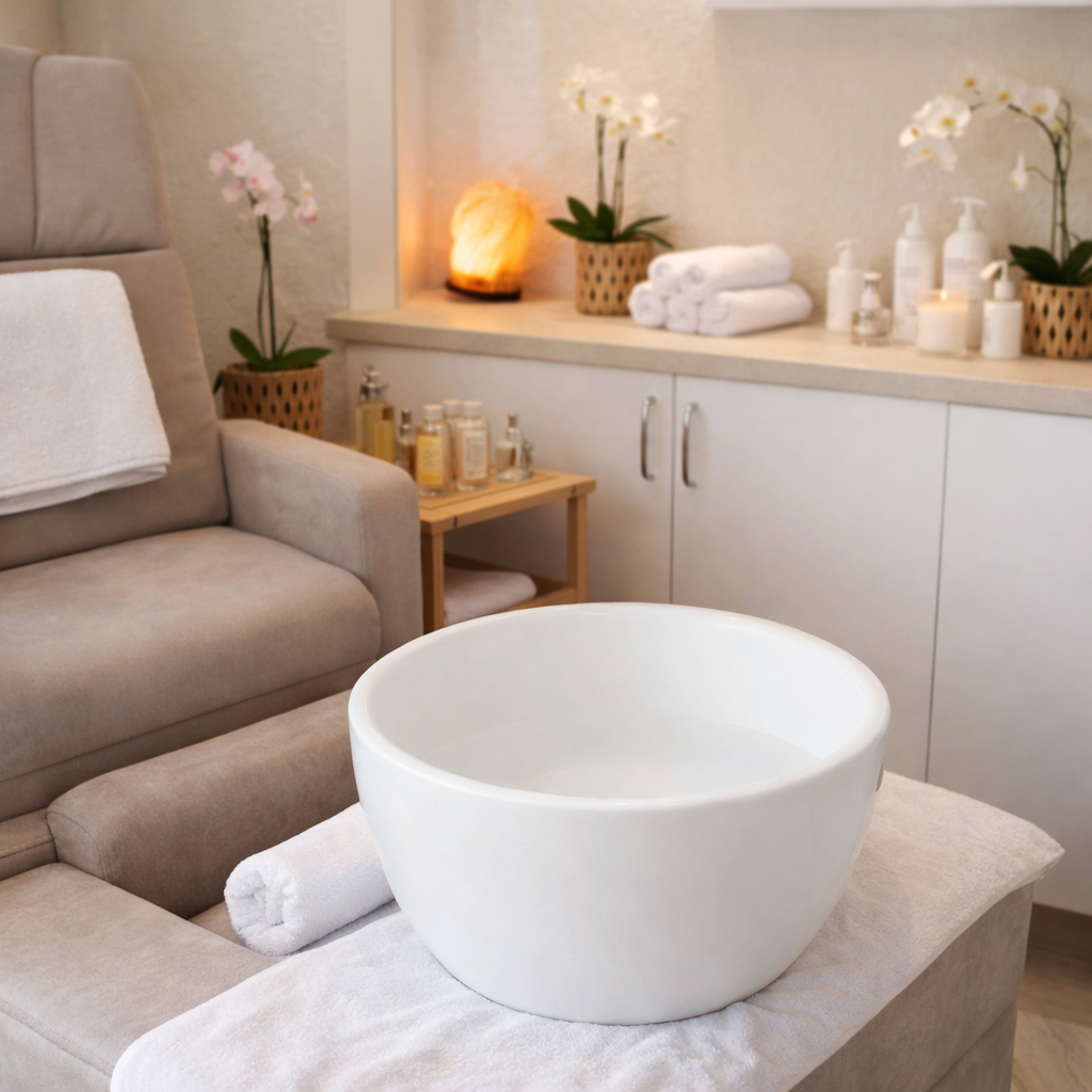 White Pedicure bowl with Footrest set