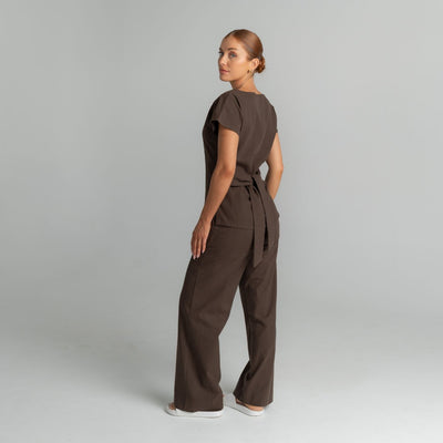 Avery Linen Tunic in Chocolate Brown, back view | Spring Spa Wear