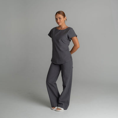 Avery Linen Tunic in Charcoal Grey, front view | Spring Spa Wear