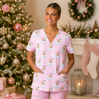 Santa Baby Scrub Top Pink