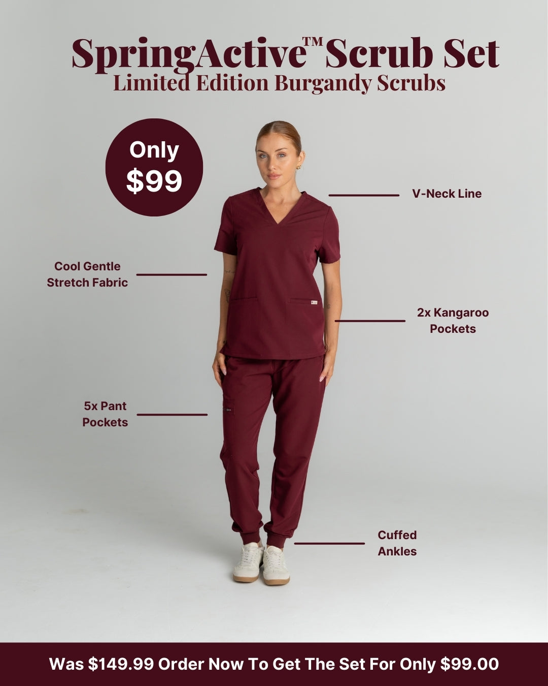 Spring Active Scrub Set - Burgandy final clearance $99