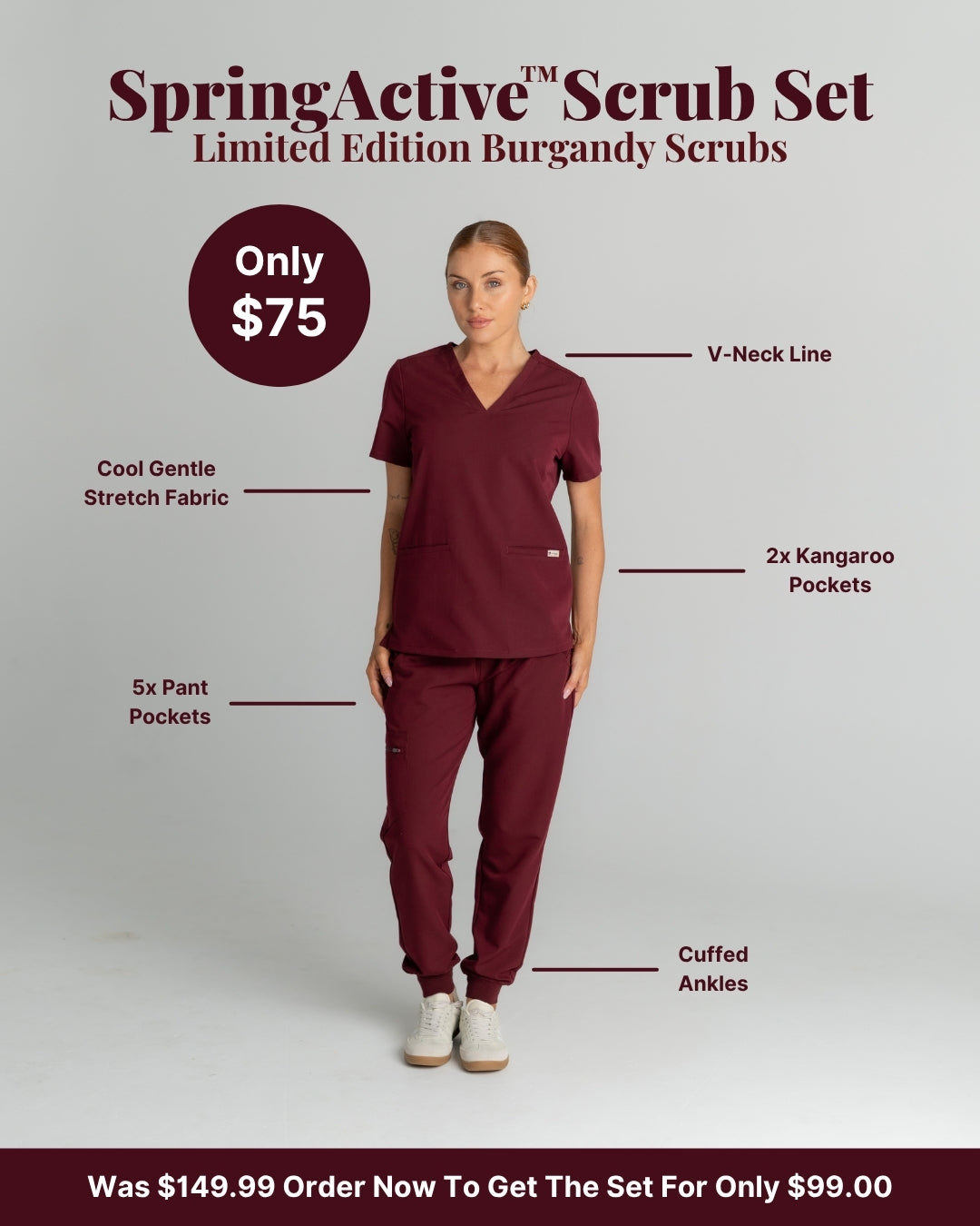 Spring Active Scrub Set - Burgandy clearance