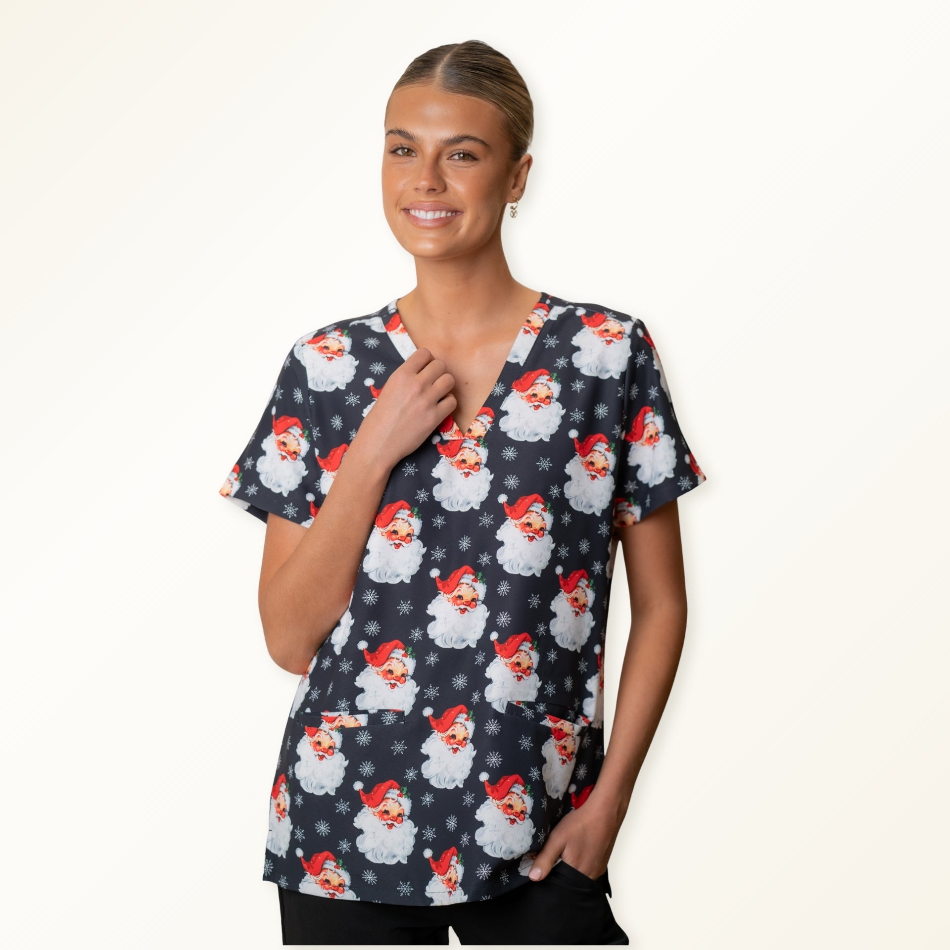 Christmas Santa Baby Black Scrub Top