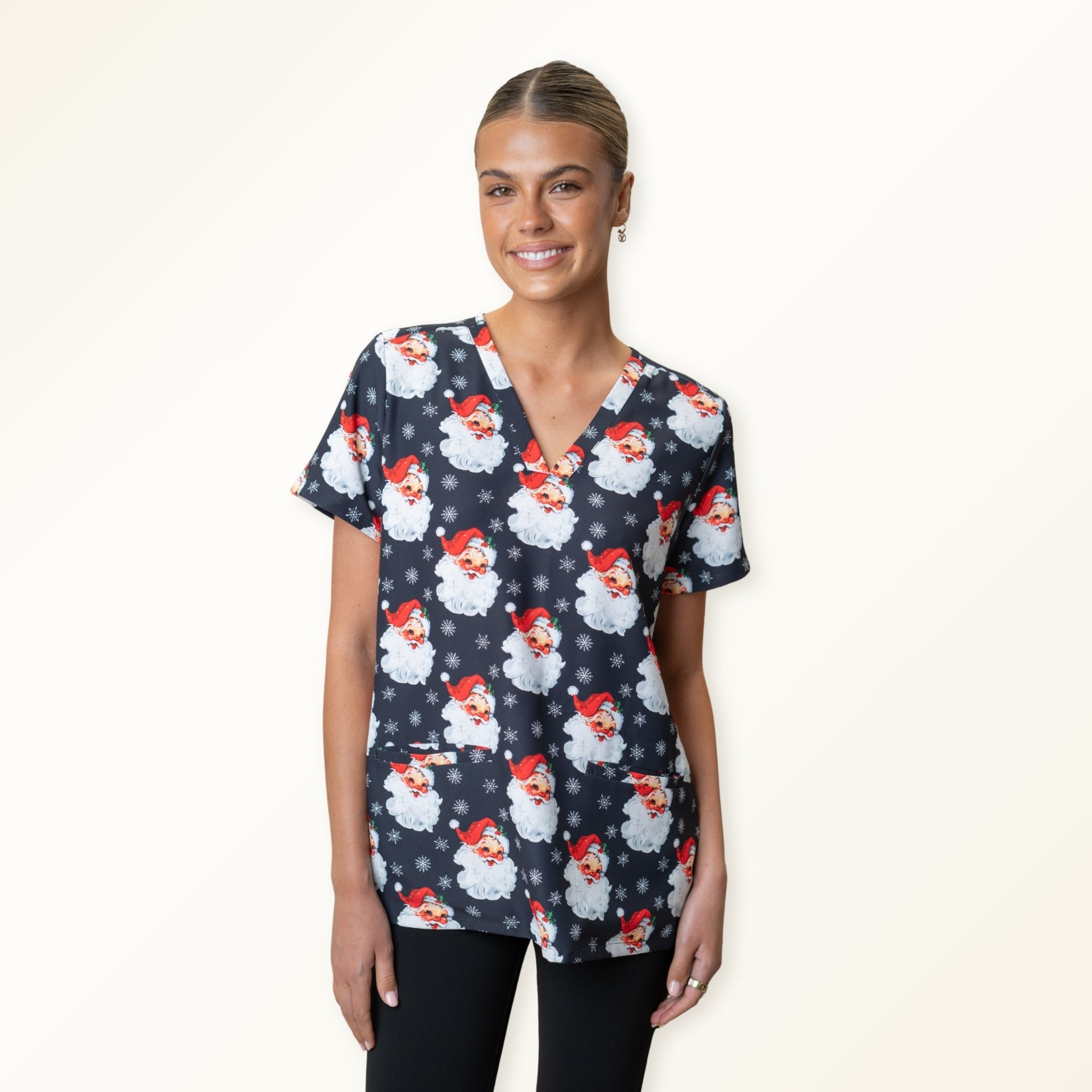 Christmas Santa Baby Black Scrub Top
