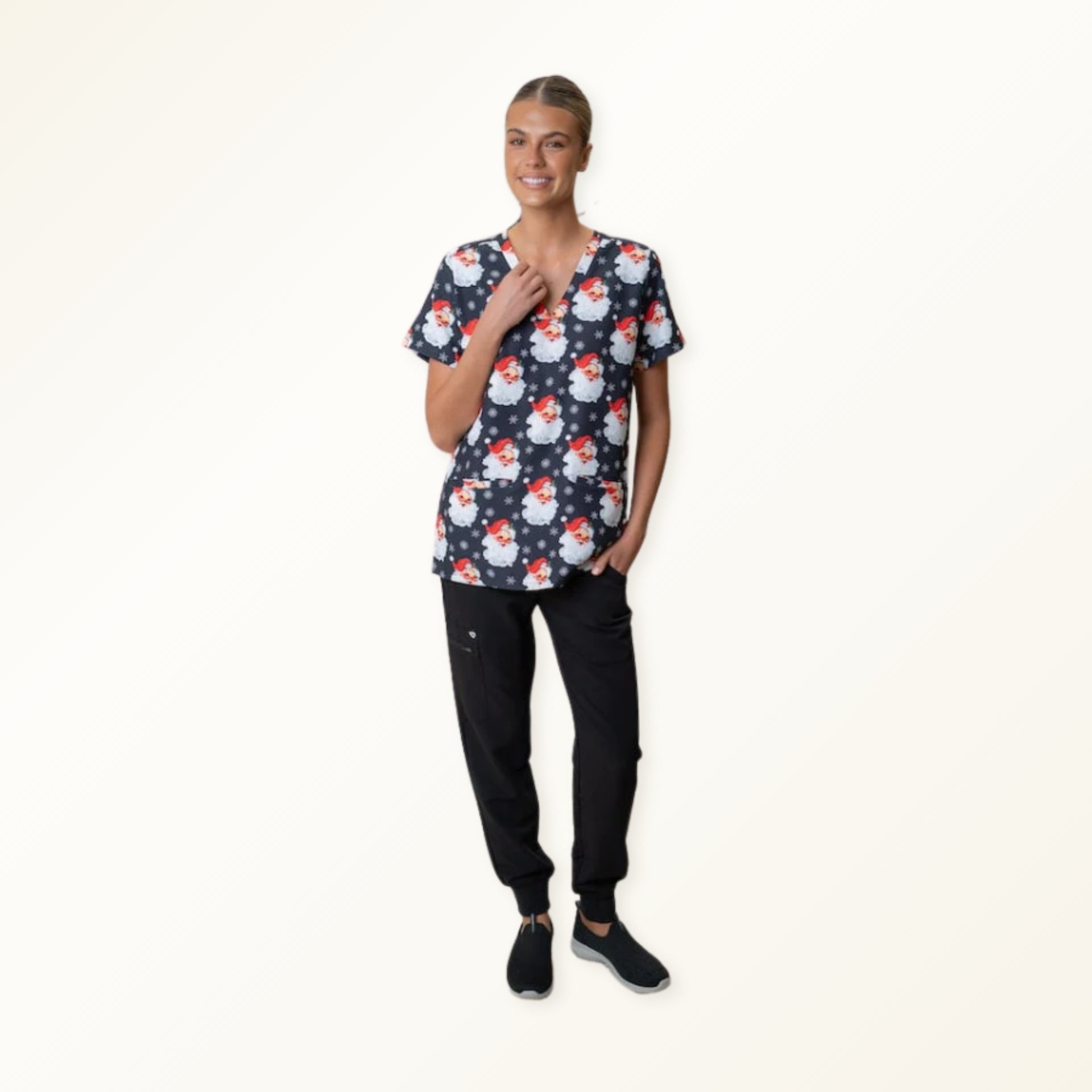 Christmas Scrub set - black top + Black pants