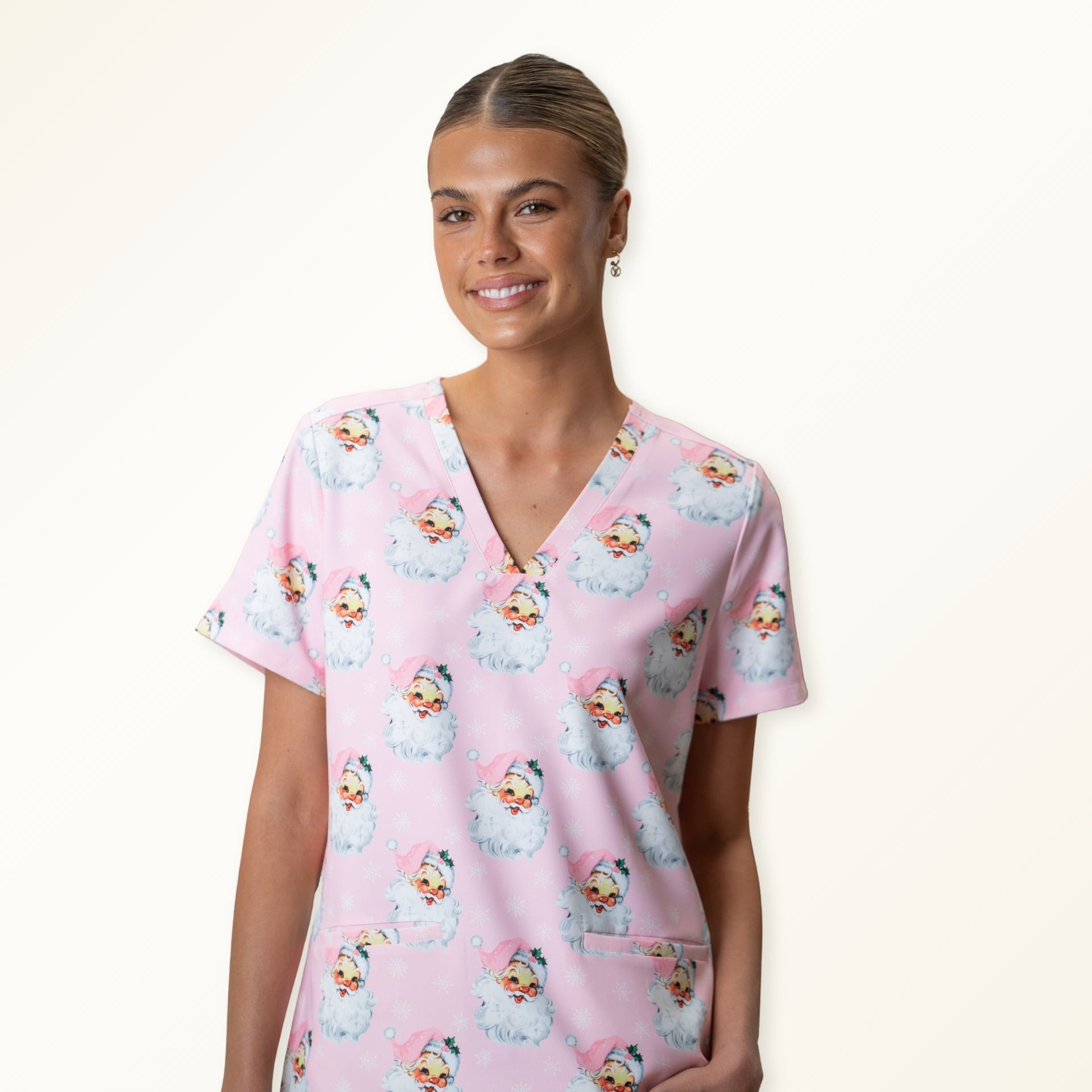 Christmas Scrub Top Pink