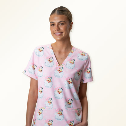 Christmas Scrub Top Pink