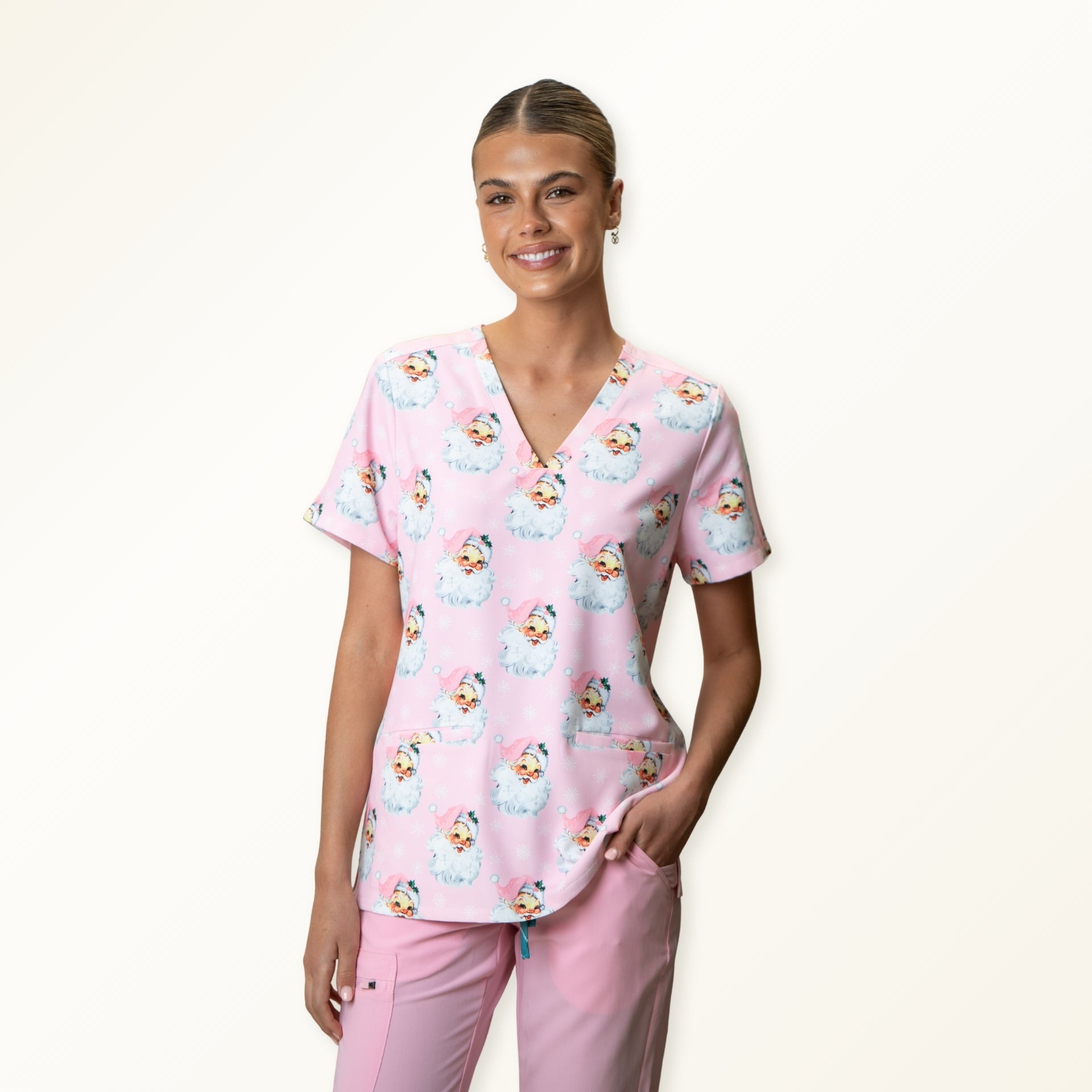 Christmas Scrub Top Pink