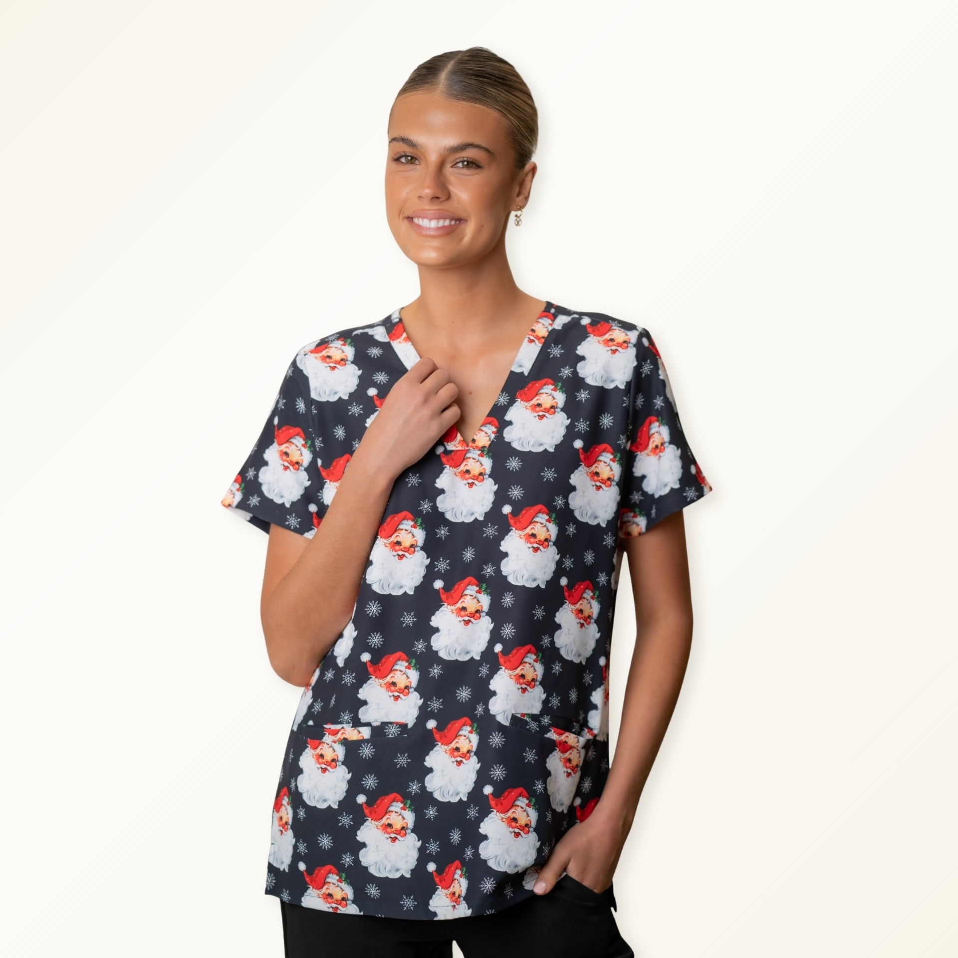Christmas Scrub set - black top + Black pants
