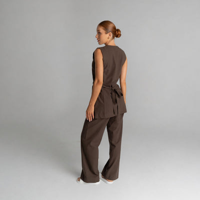 Fleur Linen Tunic in Chocolate Brown, back view | Spring Spa Wear