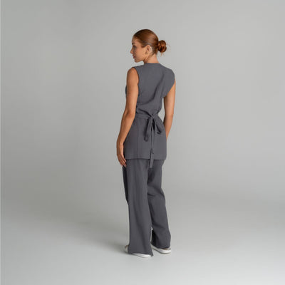 Fleur Linen Tunic in Charcoal Grey, back view | Spring Spa Wear