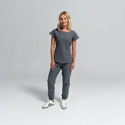 Linen Jogger Pants in Charcoal Grey, detail view | Spring Spa Wear