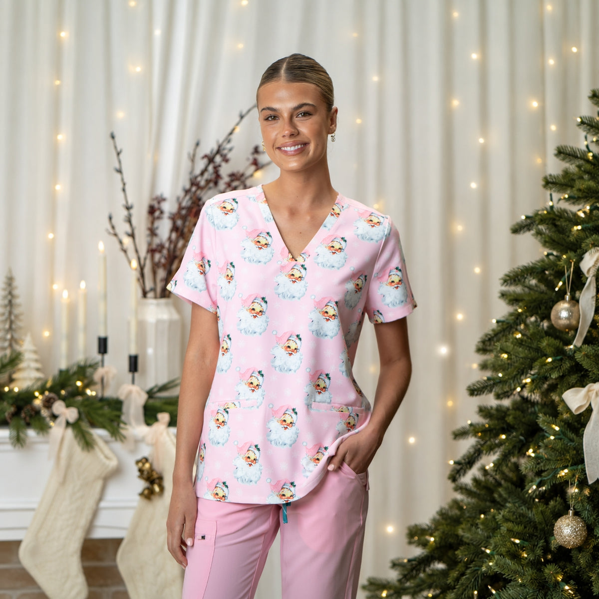 Santa Baby Scrub Top Pink
