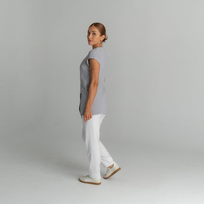 Spa Uniform 14 tunic in Dove Grey, back detail | Spring Spa Wear