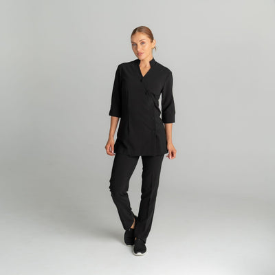 Spa Uniform 15 tunic in Black, front view | Spring Spa Wear