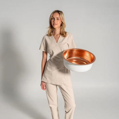 Copper Pedicure Bowl, White exterior | Spring Spa Wear