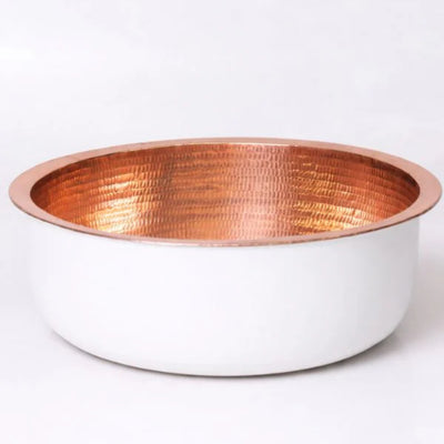 Copper Pedicure Bowl, White exterior close-up | Spring Spa Wear