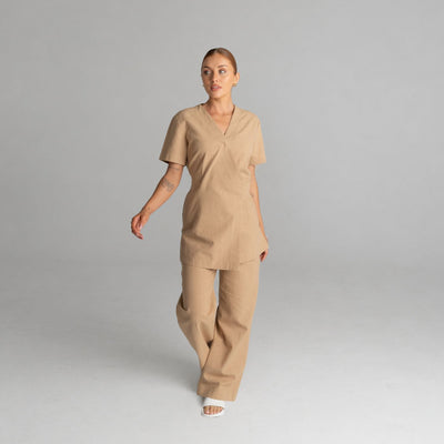 Eden Linen Tunic in Cinnamon, front view | Spring Spa Wear