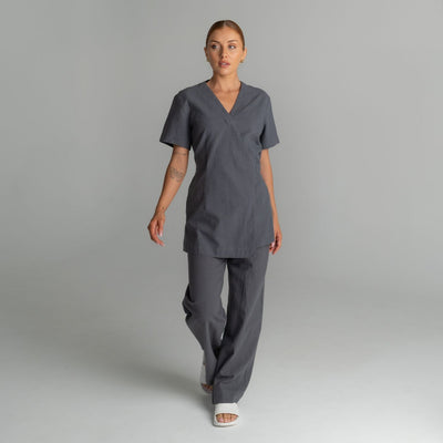 Eden Linen Tunic in Charcoal Grey, front view | Spring Spa Wear