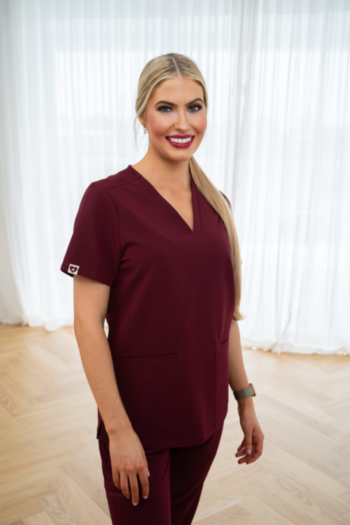 Spring Active scrub set- top and pants Burgandy