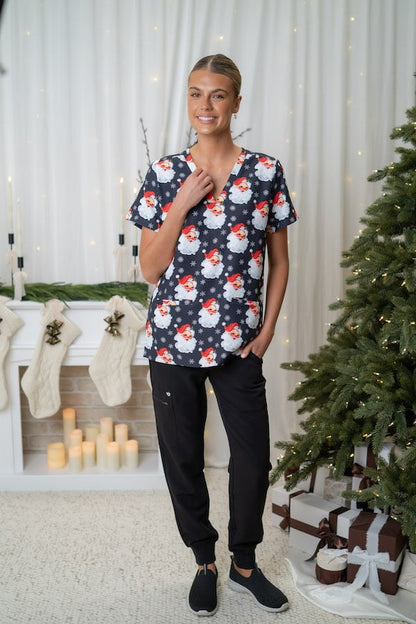 Christmas Santa Baby Black Scrub Top