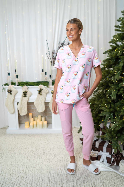 Christmas Scrub Top Pink