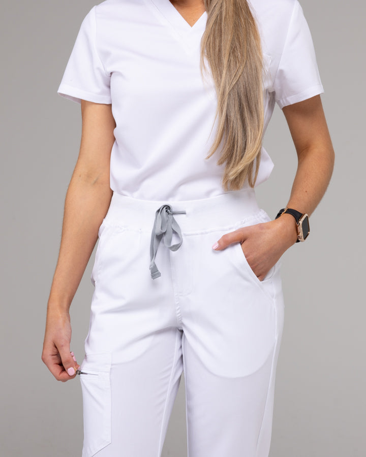 Lainey Scrub Set- Top and pants White
