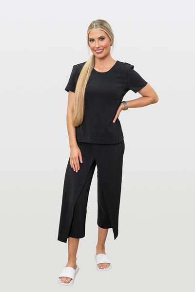Spa Uniform 09 clearance tunic on model, side view | Spring Spa Wear