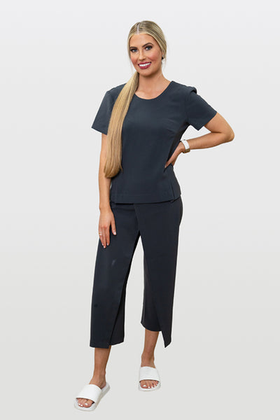 Spa Uniform 09 clearance tunic on model, detail view | Spring Spa Wear