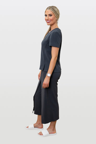 Spa Uniform 09 clearance tunic on model, close-up | Spring Spa Wear